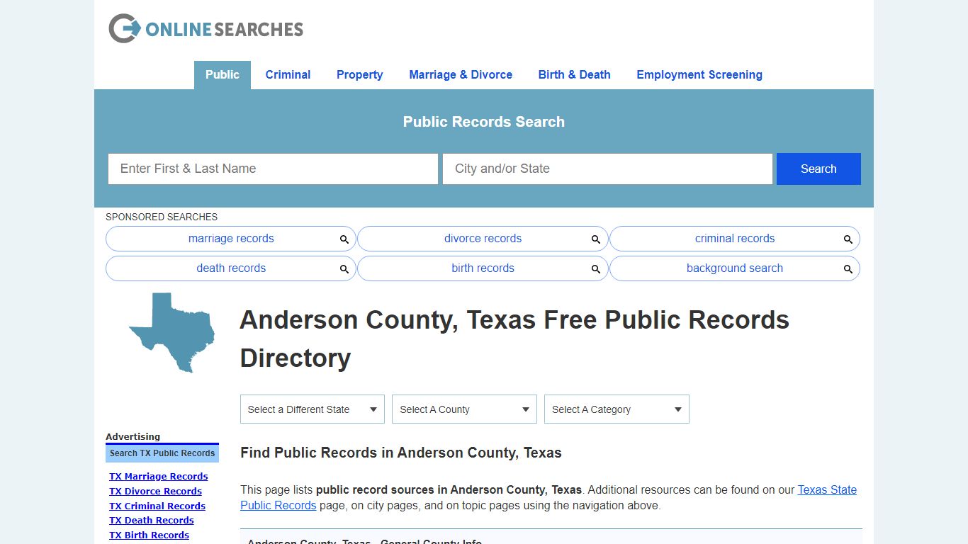 Anderson County, Texas Public Records Directory