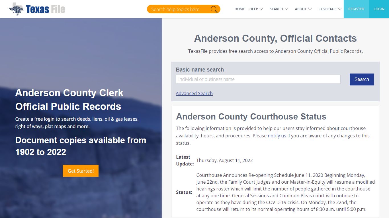 Anderson County Clerk Official Public Records | TexasFile